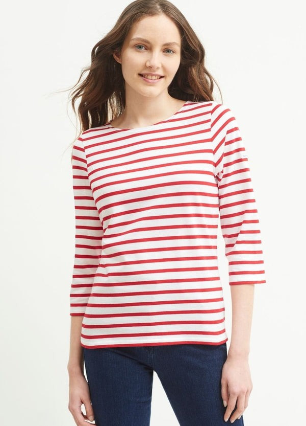 GALATHEE - Breton Striped Top with ¾ Sleeve | Soft Cotton | Women Fit (WHITE / RED) | Saint James USA