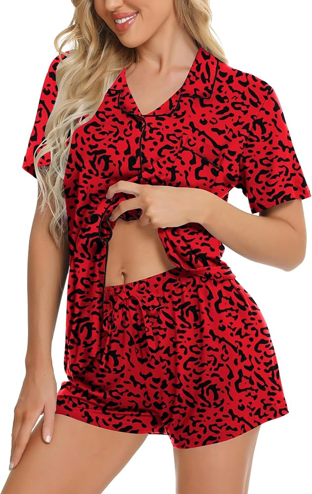 SWOMOG Womens Button Down Pajamas Set Short Sleeve Sleepwear Bride Soft Pj Lounge Sets XS-3XL | Amazon (US)