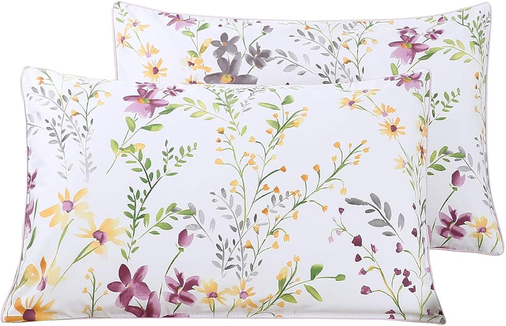 WINLIFE 100% Cotton Pillowcases Garden Floral Printed Pillow Cases Set of 2 Pillow Cover (Standar... | Amazon (US)