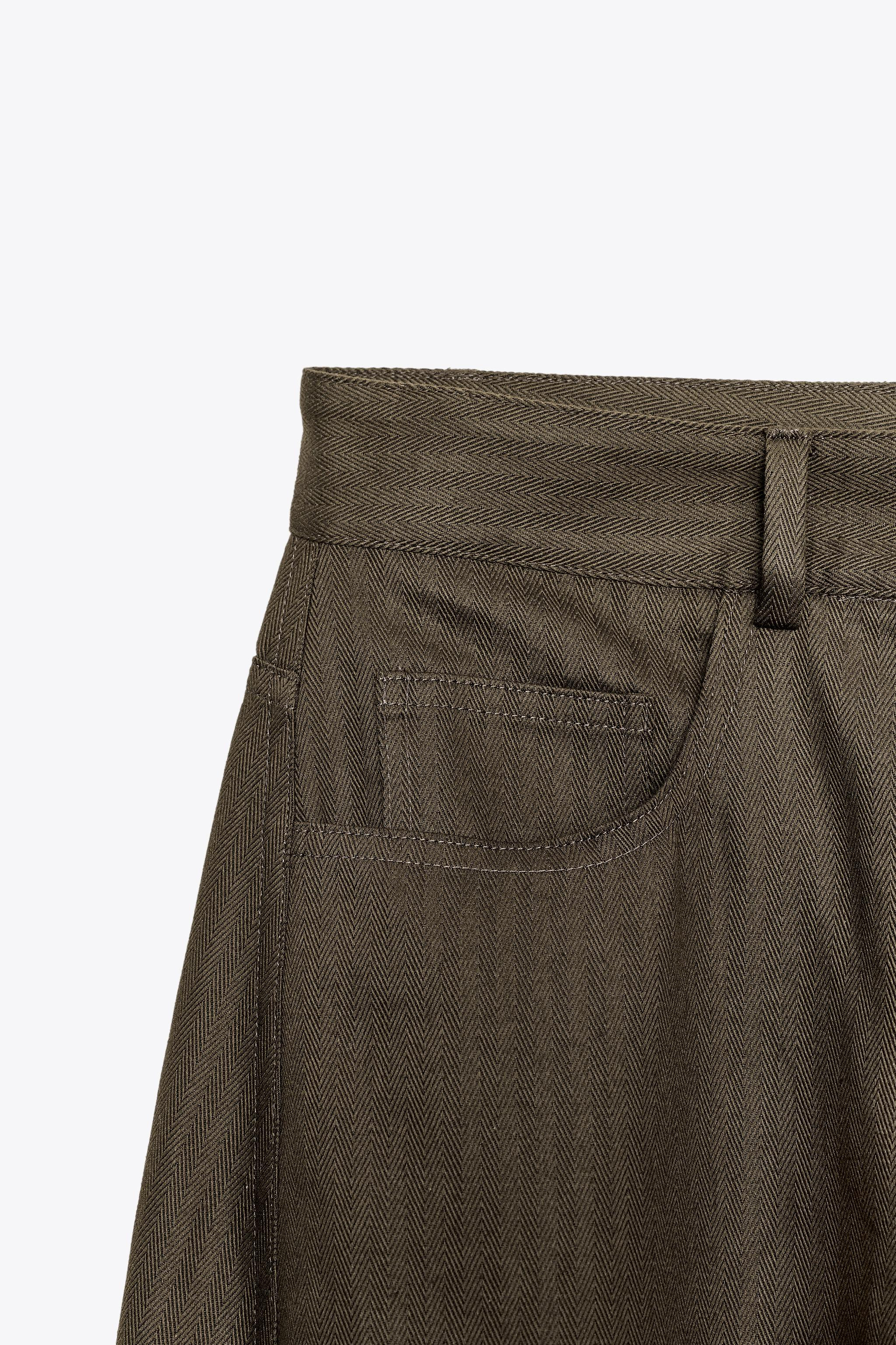 ZW COLLECTION HERRINGBONE WIDE-LEG TROUSERS | Zara UK