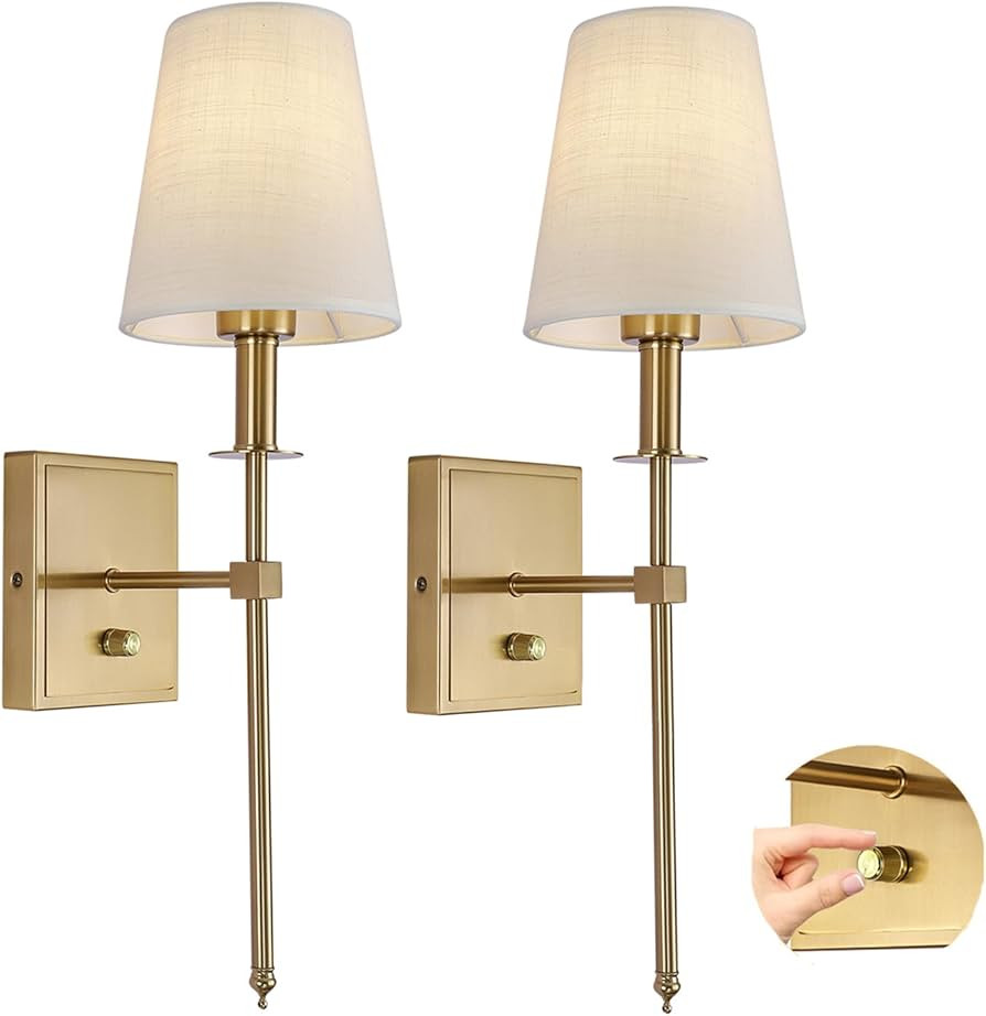 Rizzyluz Dimmable Wall Sconces Set of 2, Gold Bathroom Vanity Lighting Fixtures, Wall Light with ... | Amazon (US)