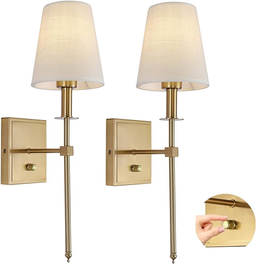 Rizzyluz Dimmable Wall Sconces Set of 2, Gold Bathroom Vanity Lighting Fixtures, Modern Gold Wall... | Amazon (US)