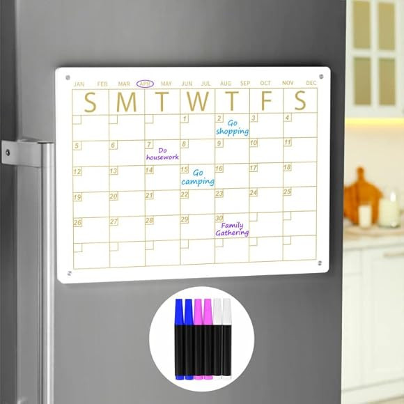 AITEE Acrylic Magnetic Calendar for Fridge, 16"x12" Inches White Dry Erase Calendar for Refrigera... | Amazon (US)