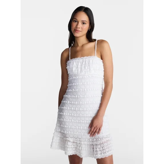 No Boundaries Lace Ruffle Mini Dress, Women’s XXS-XXL | Walmart (US)