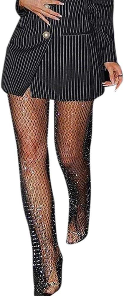 Women Sexy Crystal Rhinestone Mesh Pants Hollow Out Fishnet Leggings Rave Party Festival Club Tro... | Amazon (US)