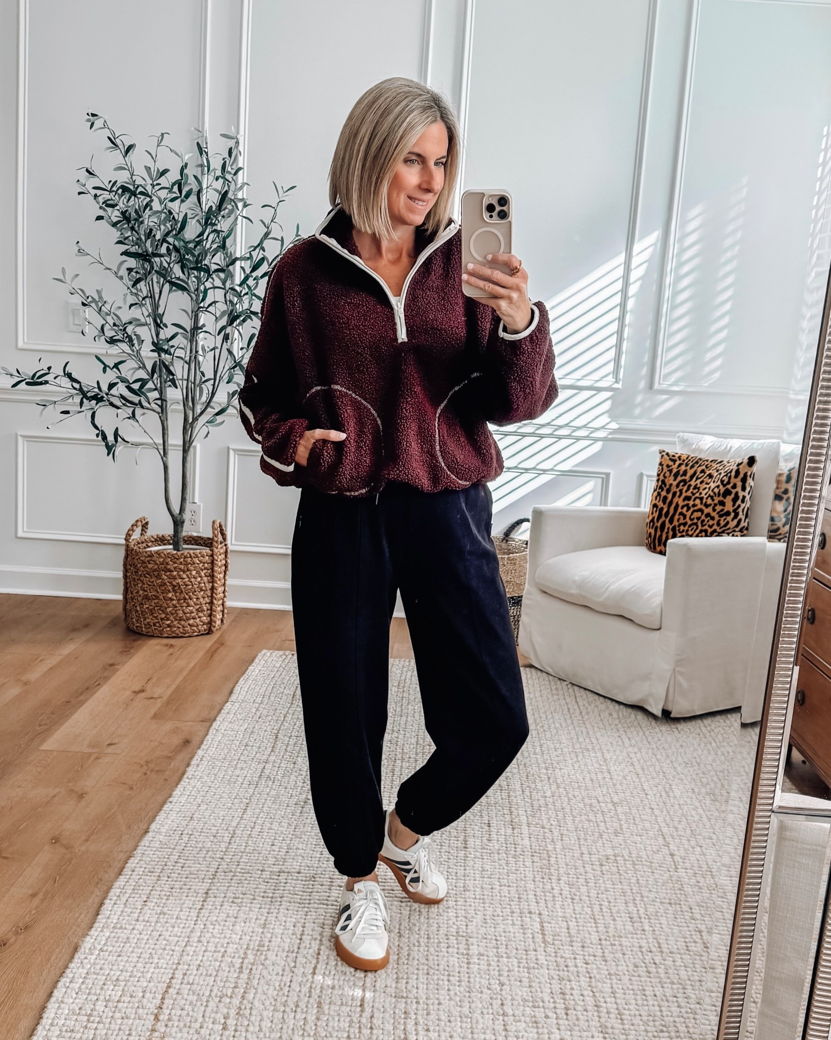 I love this sherpa pullover! It's so soft and cozy and 30% off right now 🙌 - Comes in other colors - Fleece lined joggers 20% off Wearing a small in both 

#LTKActive #LTKSaleAlert #LTKSeasonal