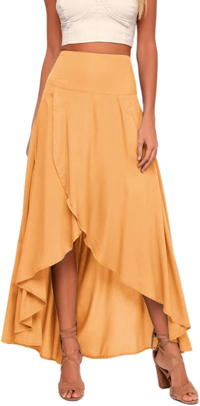 Women's High Low Maxi Skirts Asymmetrical Elastic High Waist Long Draped Tulip Hem Skirt | Amazon (US)