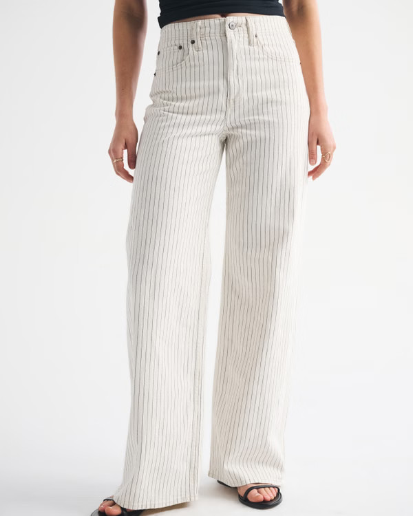 Linen-Blend High Rise Wide Leg Striped Jean | Abercrombie & Fitch (UK)
