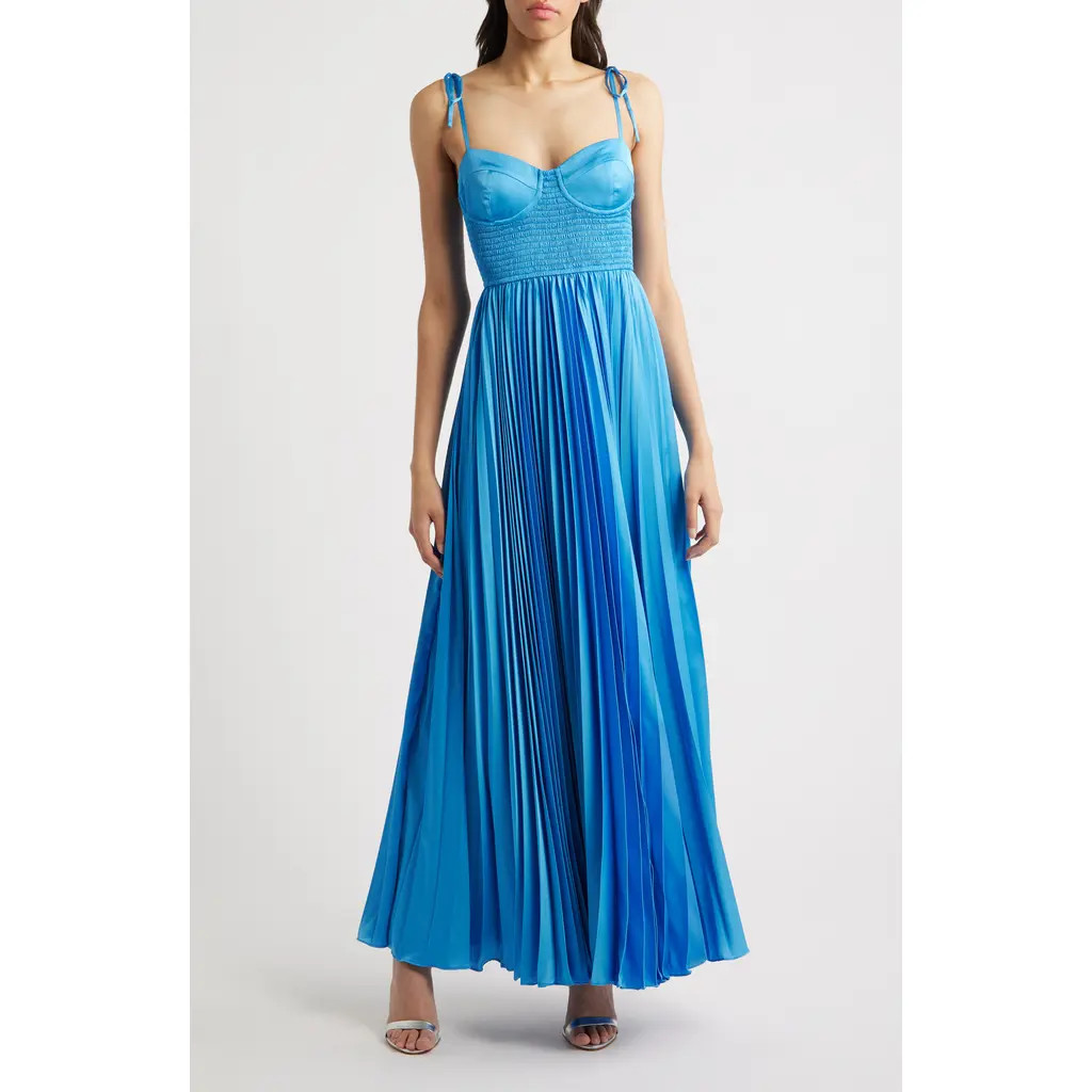 Hutch Pleated Bustier Maxi Dress in Azure at Nordstrom, Size X-Large | Nordstrom