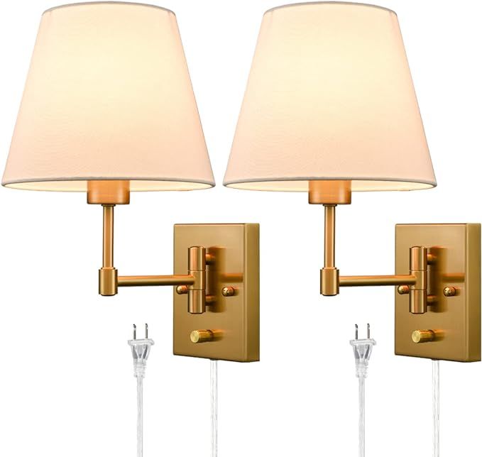 SAMTEEN Plug-in Wall Sconces Set of Two Beige Shade Swing Arm Wall Lamp with Plug-in Cord Wall Mo... | Amazon (US)