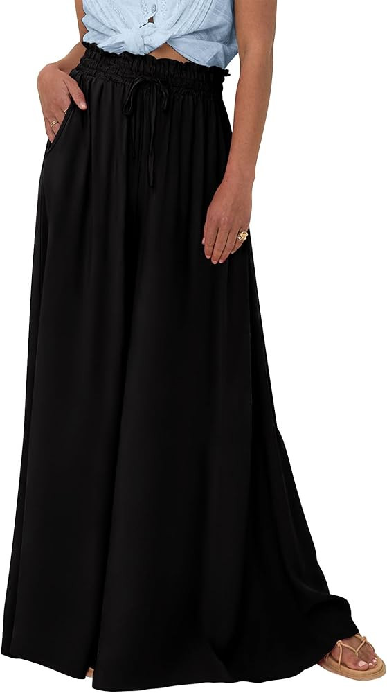 BTFBM Women Casual High Waist Wide Leg Pants Summer Floral Solid Long Palazzo Pants Lounge Beach ... | Amazon (US)
