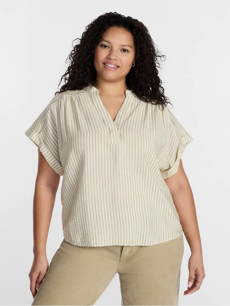 Terra & Sky Women's Plus Short Sleeve Popover Blouse, Sizes 0X-5X | Walmart (US)