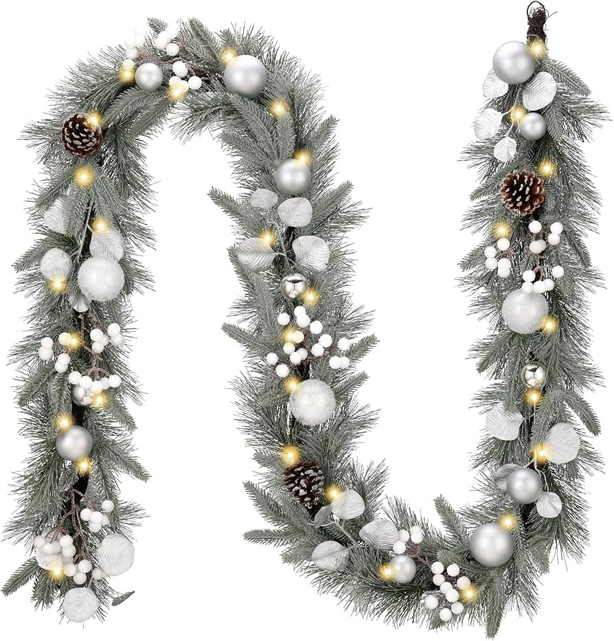 Valery Madelyn 9 feet Pre-Lit Christmas Garland with Light for Mantle, Lighted Battery Operated X... | Amazon (US)