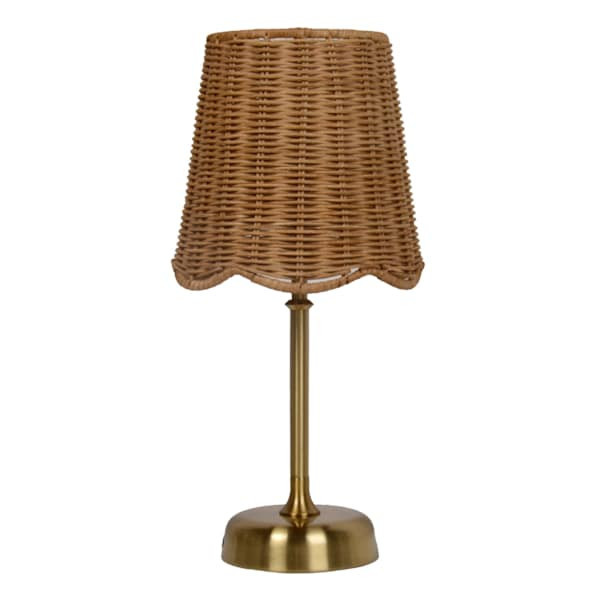 Gold Rechargeable Lamp With Rattan Shade, 12", Natural, sold by At Home | At Home