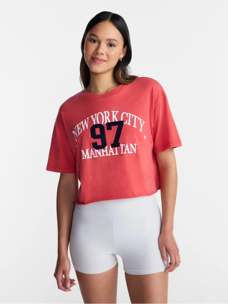 No Boundaries Boxy Cropped Graphic Tee, Women's and Women's Plus XXS-4X | Walmart (US)