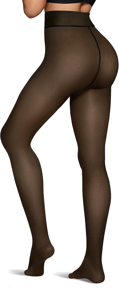 OEAK Womens Fleece Lined Tights Sheer Fake Translucent Pantyhose Thermal Tights High Waisted Foot... | Amazon (US)