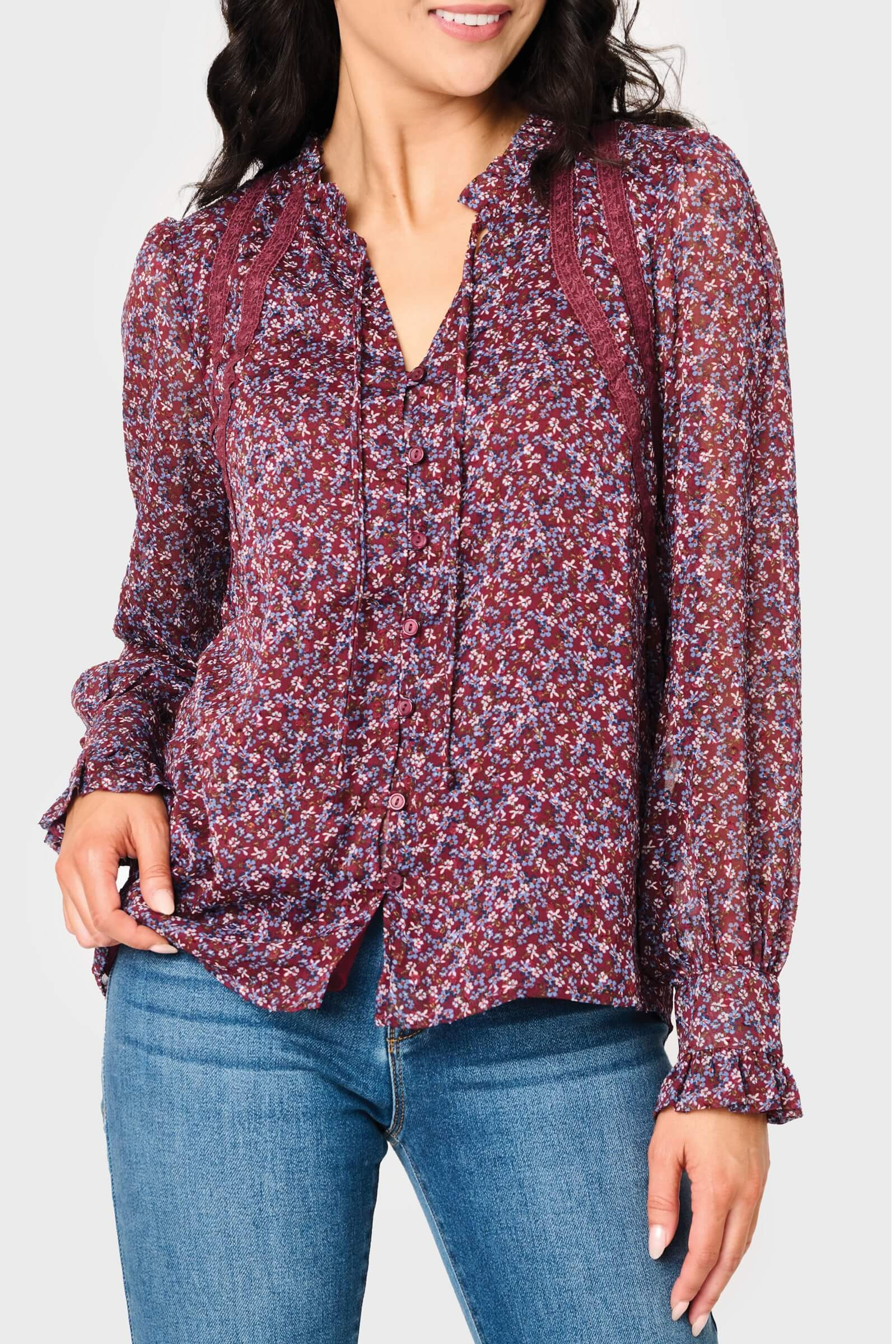 Long Sleeve Crochet Trim Blouse | Gibson