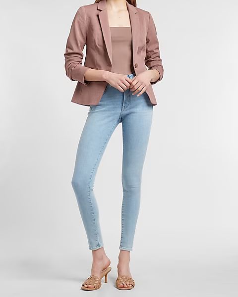 Textured Notch Collar One Button Blazer | Express