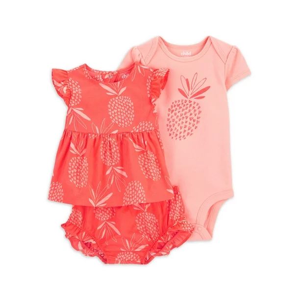 Child of Mine by Carter's Baby Girl Outfit Short Sleeve Bodysuit, Ruffle Top & Short, 3-Piece Set... | Walmart (US)