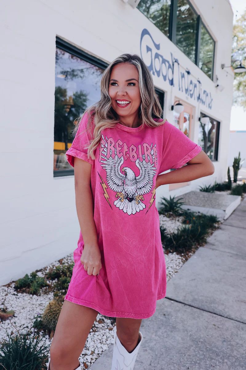 PRE-ORDER: "Freebird" Eagle Graphic T-Shirt Dress - Mineral Pink | Whiskey Darling Boutique