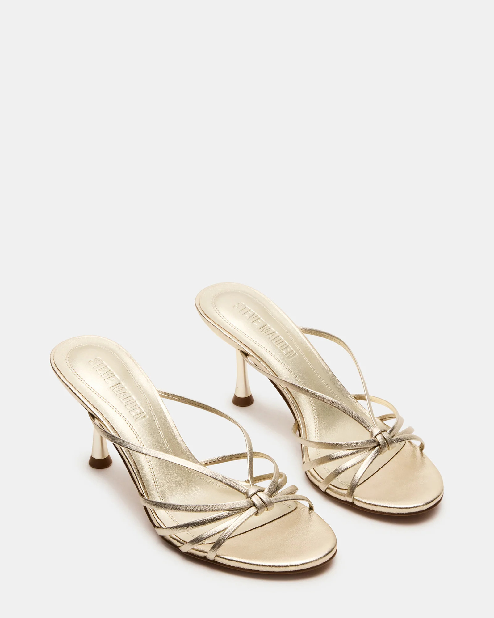 EDNA Champagne Leather Strappy Mule Women's Heel | Steve Madden (US)