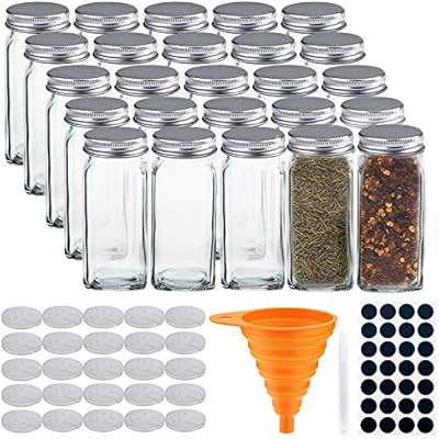 STONEKAE 25 Pcs Glass Spice Jars- Square Glass Containers With Square Empty Jars 4oz, Airtight Ca... | Amazon (US)