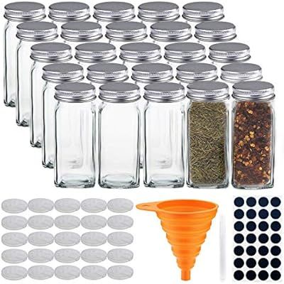 STONEKAE 25 Pcs Glass Spice Jars- Square Glass Containers With Square Empty Jars 4oz, Airtight Ca... | Amazon (US)