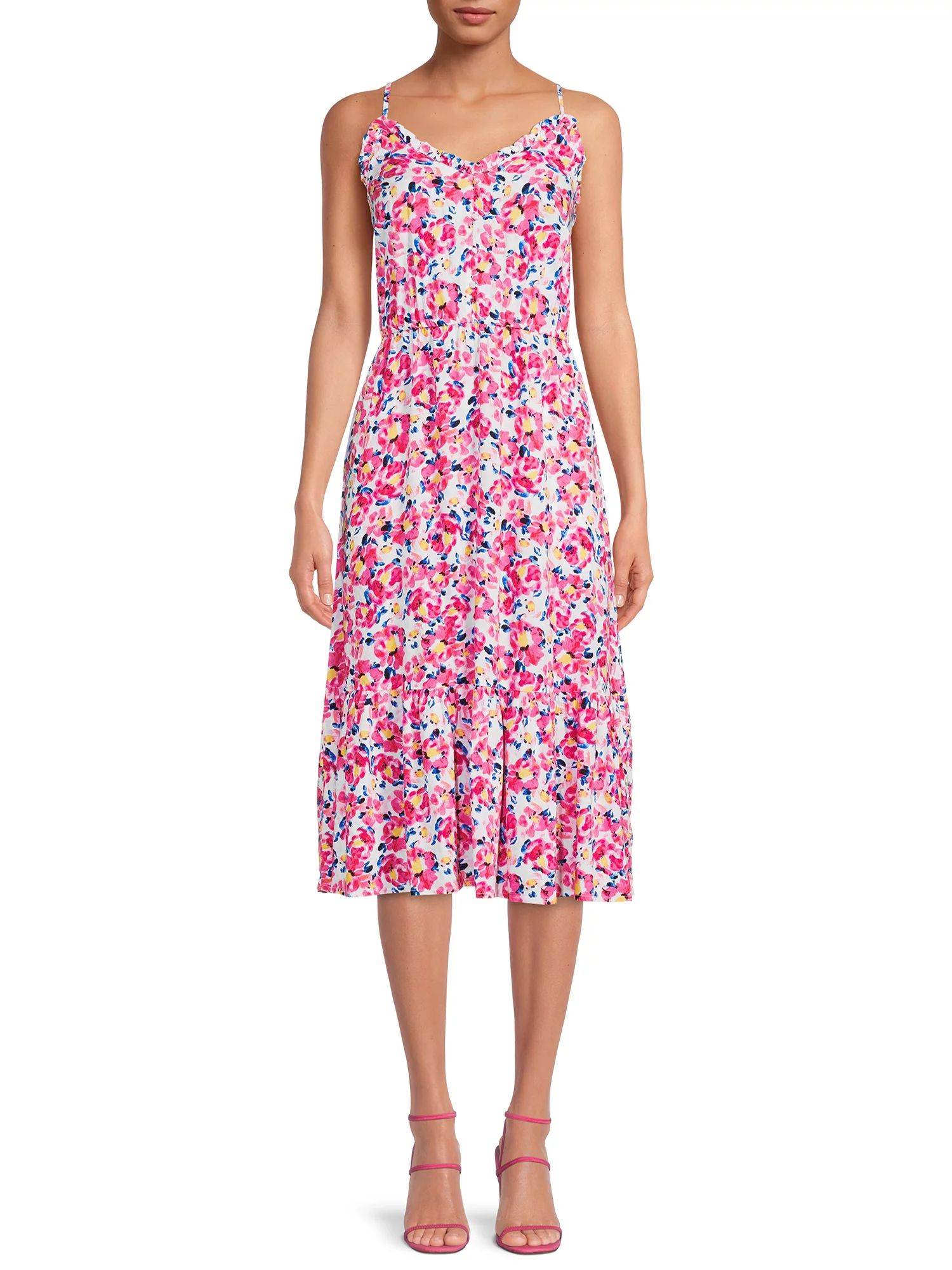 Time and Tru Women’s Tiered Midi Dress - Walmart.com | Walmart (US)