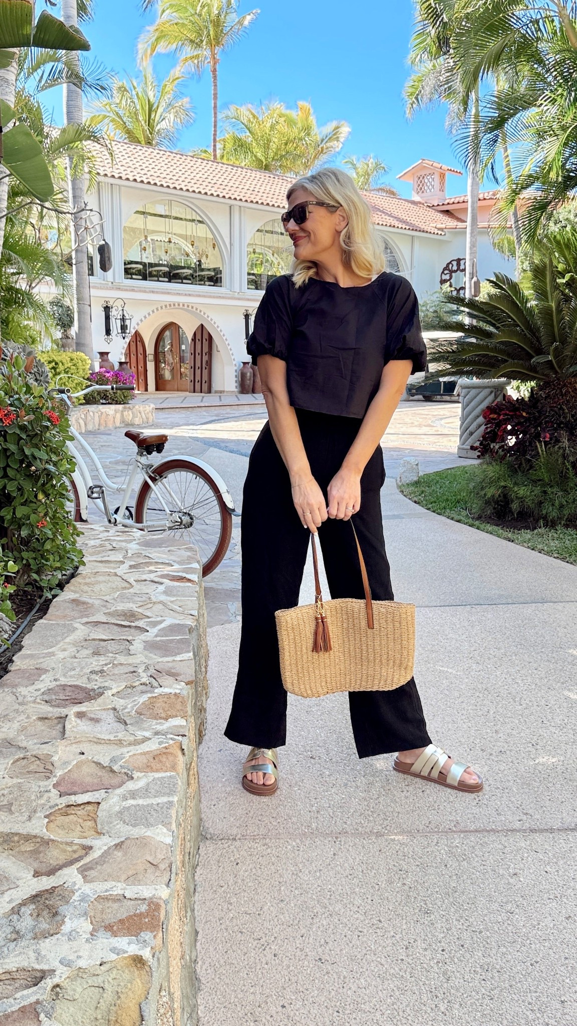 Resort wear // Petal and pup linen top with Amazon linen pants -wearing size medium in both. Amazon straw bag is so cute! 

#LTKSeasonal #LTKOver40 #LTKTravel