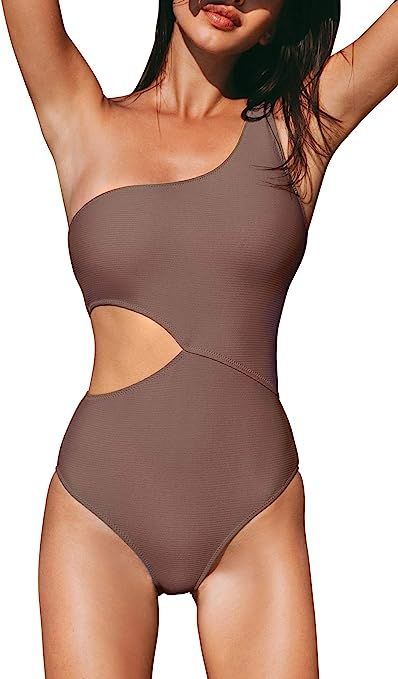 CUPSHE Women's One Piece Swimsuit One Shoulder Cut Out Ribbed Swimwear Bathing Suits | Amazon (US)