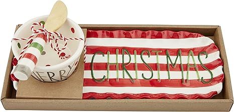 Mud Pie, Multi, Boxed Christmas Tray & Dip Set, tray 5" x 12", dip 2" x 3 3/4" dia | spreader 5" | Amazon (US)