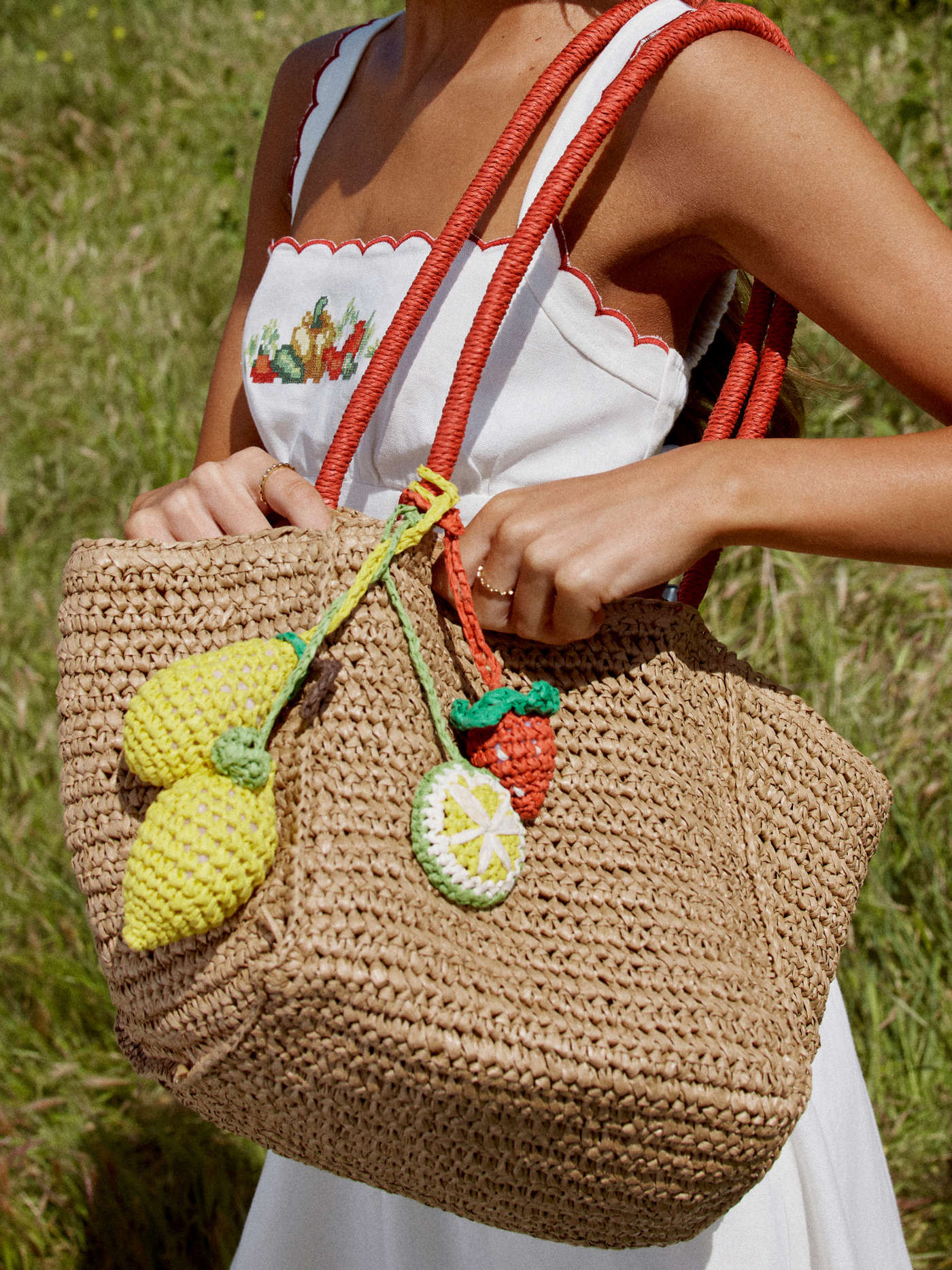 TWO-TONE STRAW TOTE BAG | Cider
