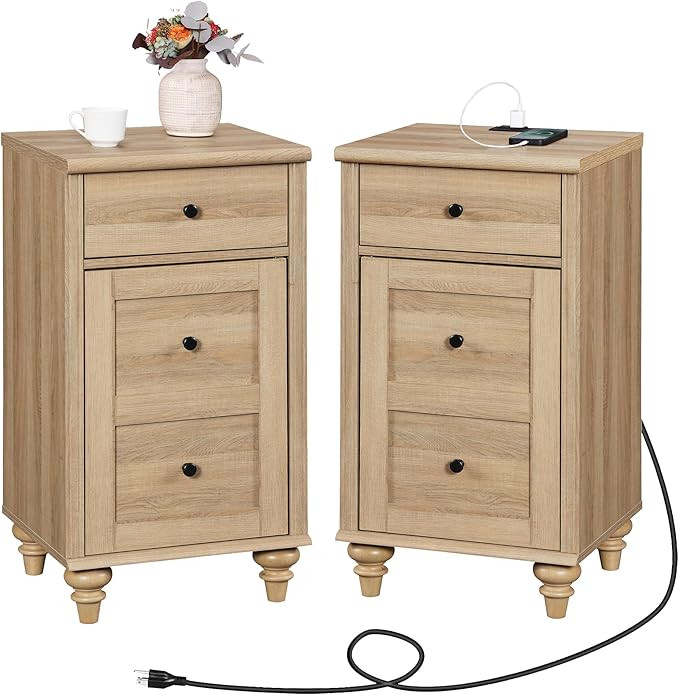 WAMPAT Nightstands with Charging Station, Set of 2 End Table with Power Outlets & USB Ports for L... | Amazon (US)