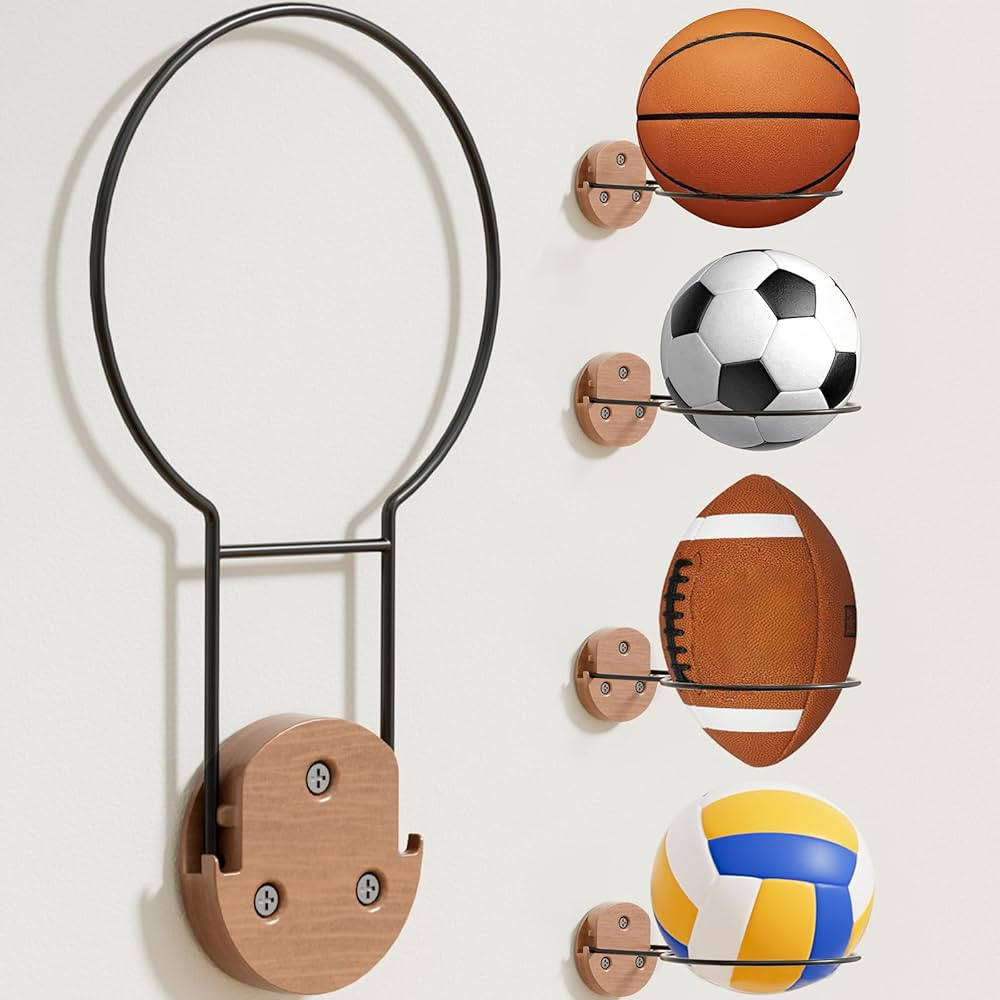 Basketball Holder Wall Mount, Foldable Ball Storage for Basketball, Soccer Ball, Volleyball, Foot... | Amazon (US)