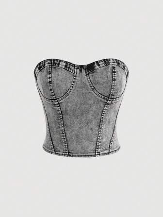 SHEIN MOD Bustier Tube Denim Top | SHEIN