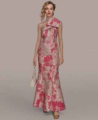 Women's Jacquard Bow-Trim One-Shoulder Gown | Macy's