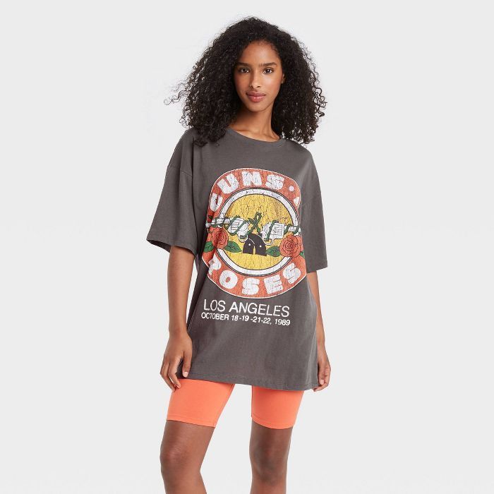 Women's Guns N Roses Short Sleeve Graphic T-Shirt Dress - Gray | Target