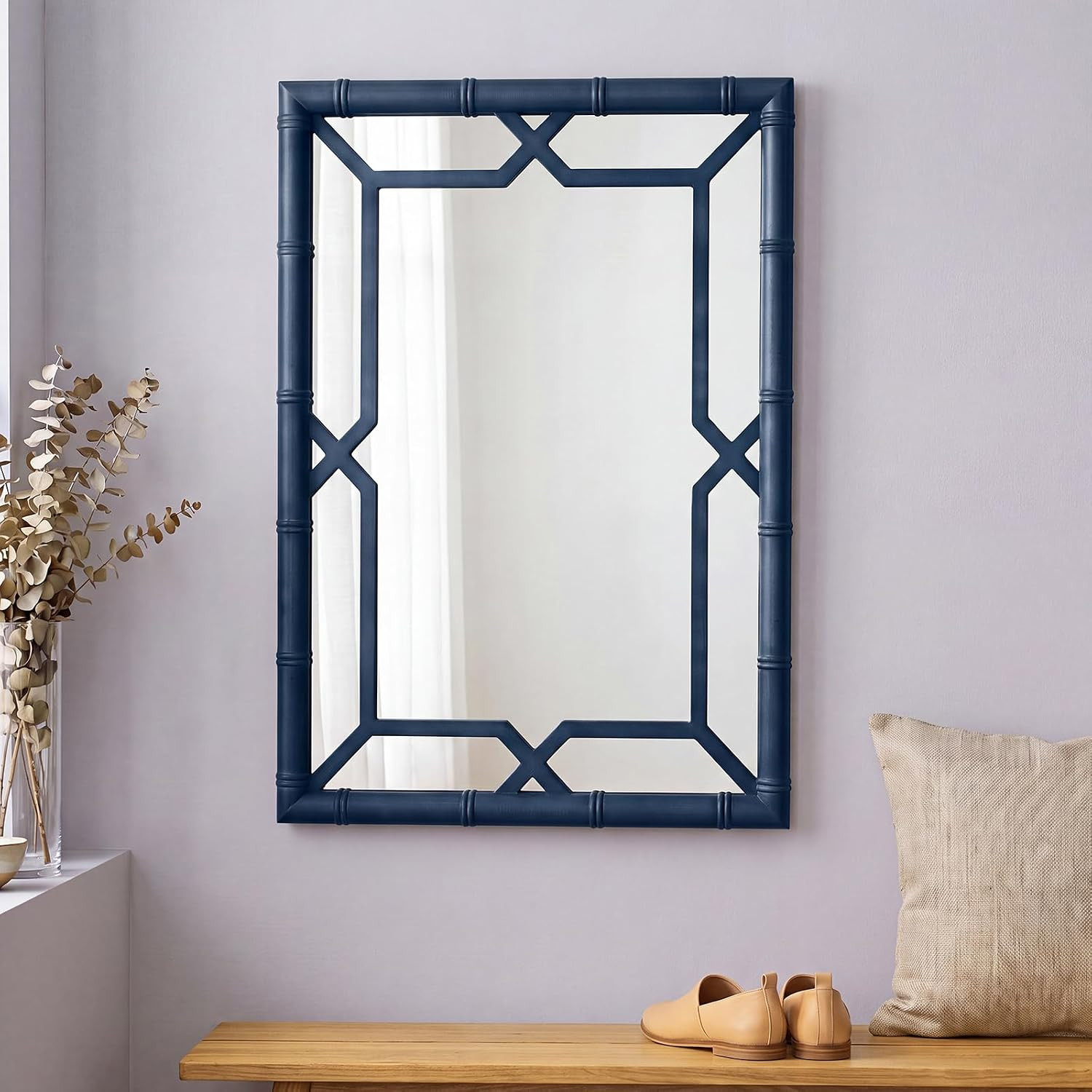 Marsui Bamboo-Look Frame Wall Mirror Decor, 23" ×31", Navy Blue | Amazon (US)