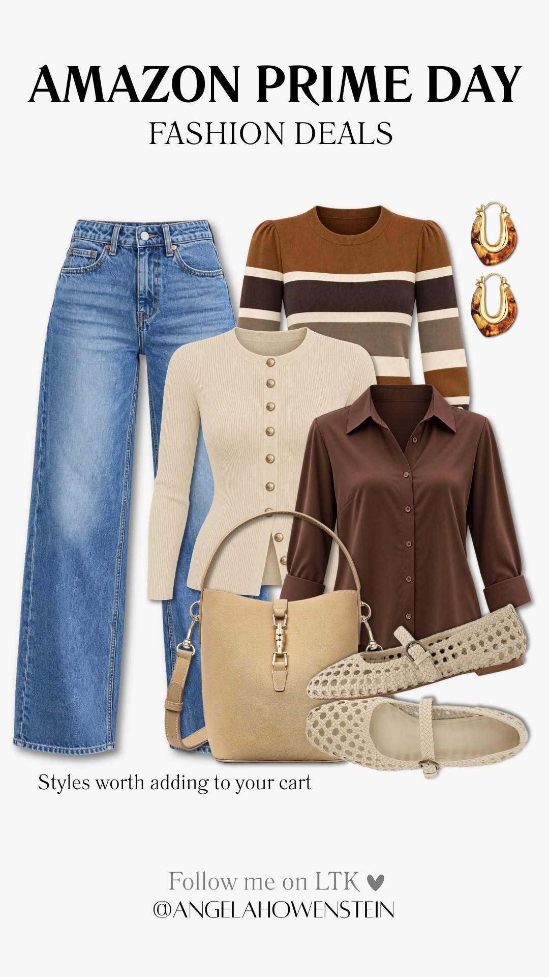Amazon Prime Day fashion deals 🤎 I’m loving these easy fall wardrobe pieces, from wide-leg jeans and cozy sweaters to a polished brown blouse, neutral bag, and pretty flats. So many classic pieces you can mix and match all season.

👩‍💻 LTK PRO TIPS
❤️ Heart = Support my posts ;-)
🔖 Save = Get sale & restock alerts for the things you love!
📋 Lists = Keep favorites organized (List ideas: Christmas, Birthdays, and Vacations!)
📲 Share = Send lists and products to a friend (or your daughters like me).
💬 Comment = Ask me anything, and I’ll answer. ;-) 

 #LTKootd #LTKSeasonal #LTKOver40