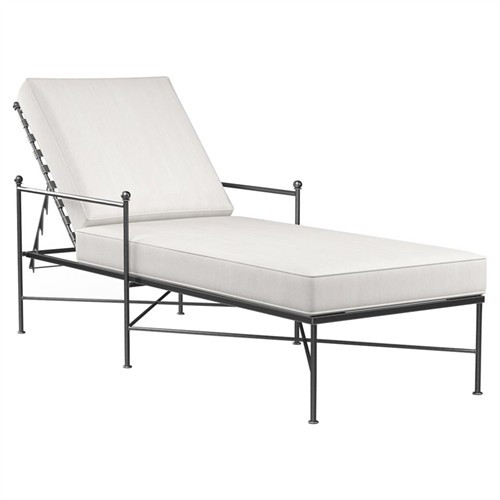 Sunset West Provence French White Canvas Cushion Metal Outdoor Chaise Lounge | Kathy Kuo Home