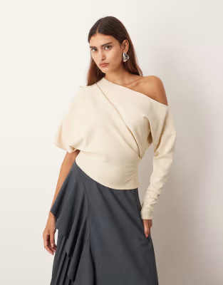 ARRANGE off shoulder drape top in buttermilk | ASOS (Global)