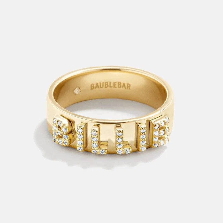 14K Gold Custom Block Ring - 14K Gold. Pav\u00e9 Cubic Zirconia Stones | BaubleBar
