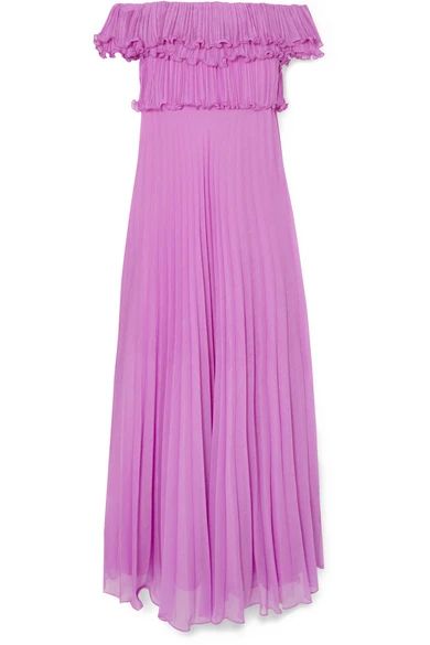 Halston Heritage - Ruffled Plissé-georgette Gown - Lilac | NET-A-PORTER (US)