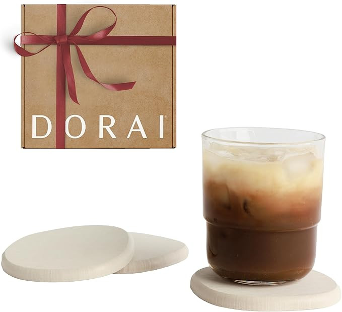 Dorai Stone Coasters Set of 4 - Absorbent Drink Coasters for Tabletop Protection Made with Diatom... | Amazon (US)