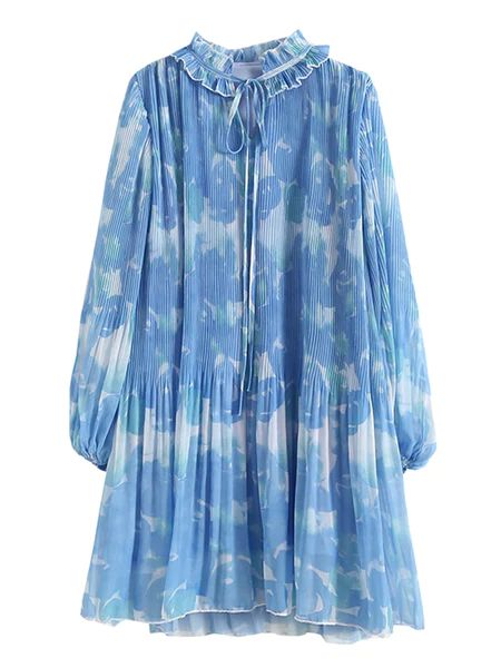 'Hayley' Floral Frilled Pleated Silky Dress | Goodnight Macaroon