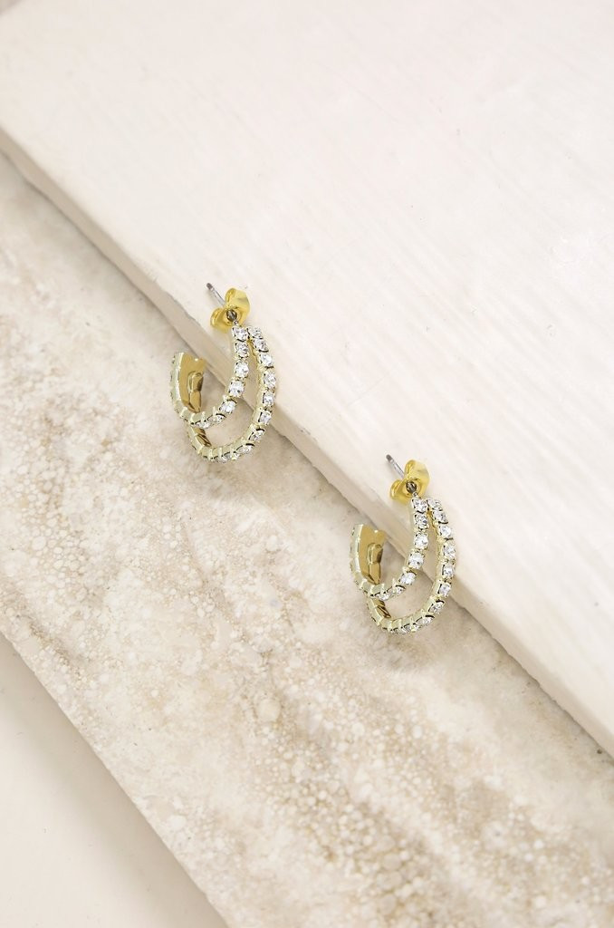 Rhinestone 18k Gold Plated Huggie Hoop Earrings | Ettika