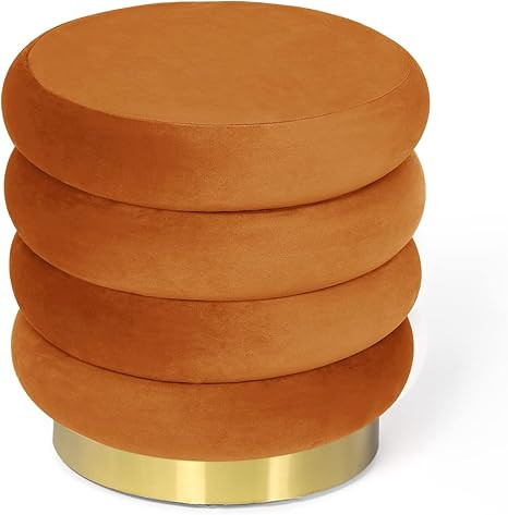 Homebeez Velvet Round Modern Ottoman Vanity Stool for Makeup Room, Small Footrest with Gold Base,... | Amazon (US)