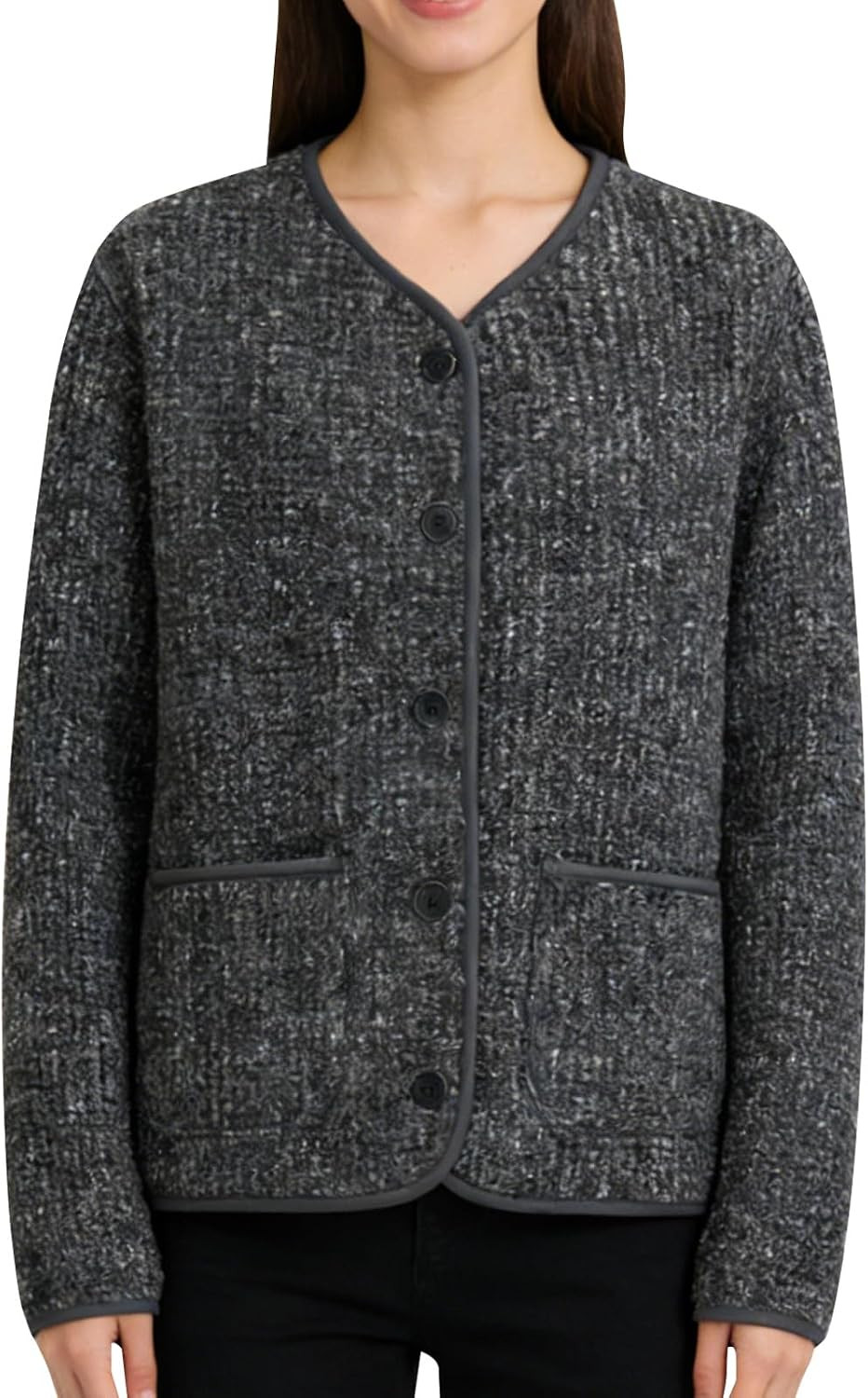 Women's Long Sleeve Button up Fleece Jackets V Neck Modern Fall Tops | Amazon (US)