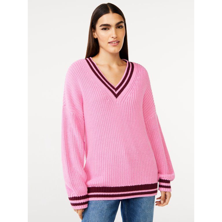 Free Assembly Women's Wide V-Neck Sweater with Long Sleeves - Walmart.com | Walmart (US)