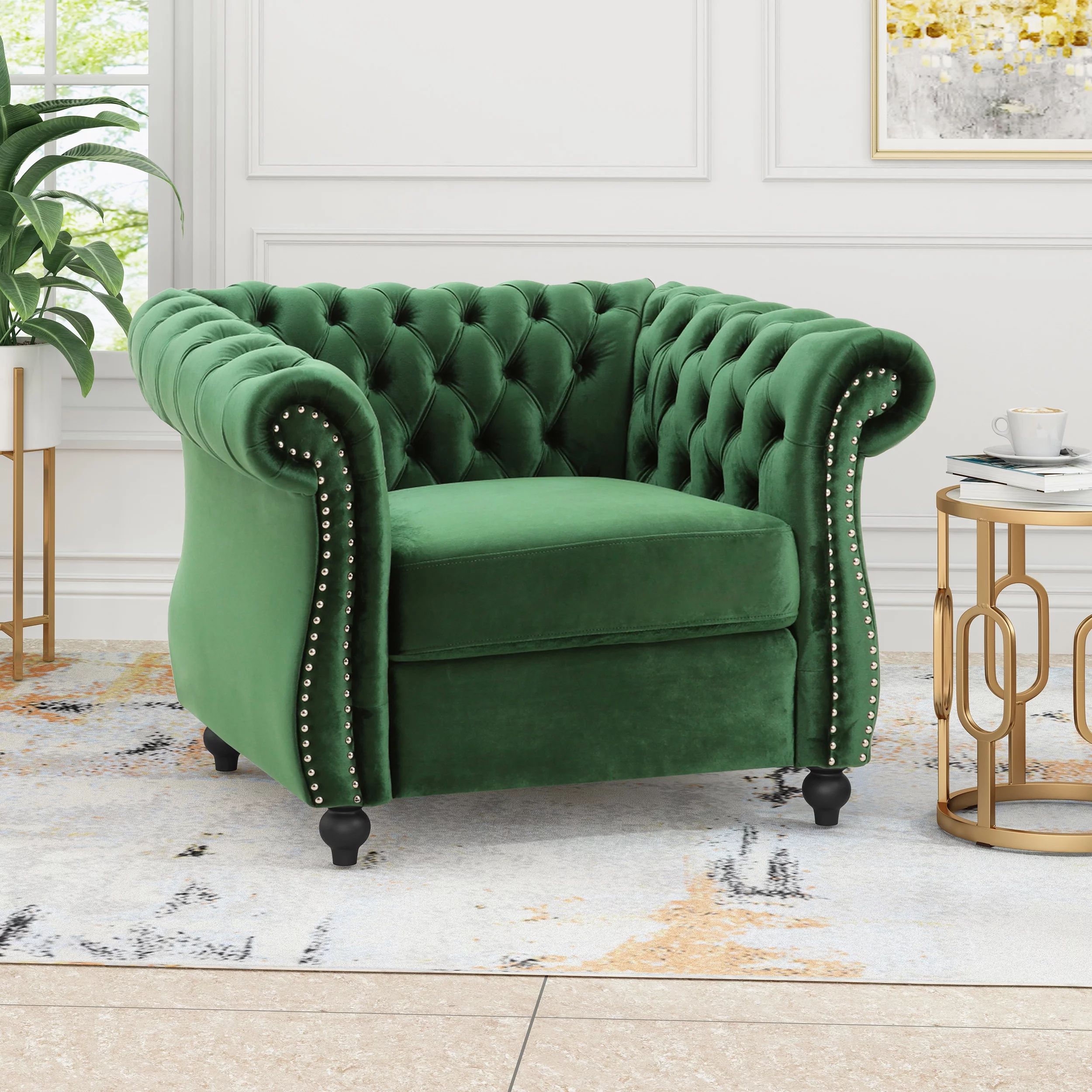 Galilea Chesterfield Velvet Club Chair, Emerald | Walmart (US)